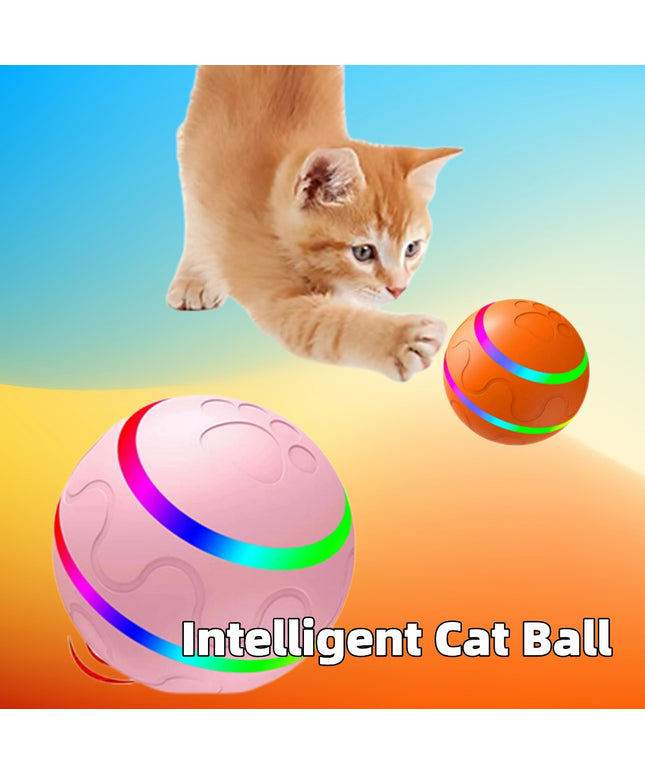 Orange Pet New Cat Wicked Ball Toy rolling on floor, interactive USB-rechargeable cat toy from www.petpexi.com