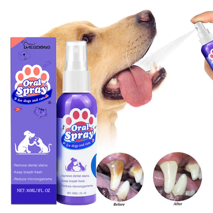 Pet oral spray by Petpexi with natural galla, menthol, and propolis to clean teeth and freshen breath for dogs and cats

