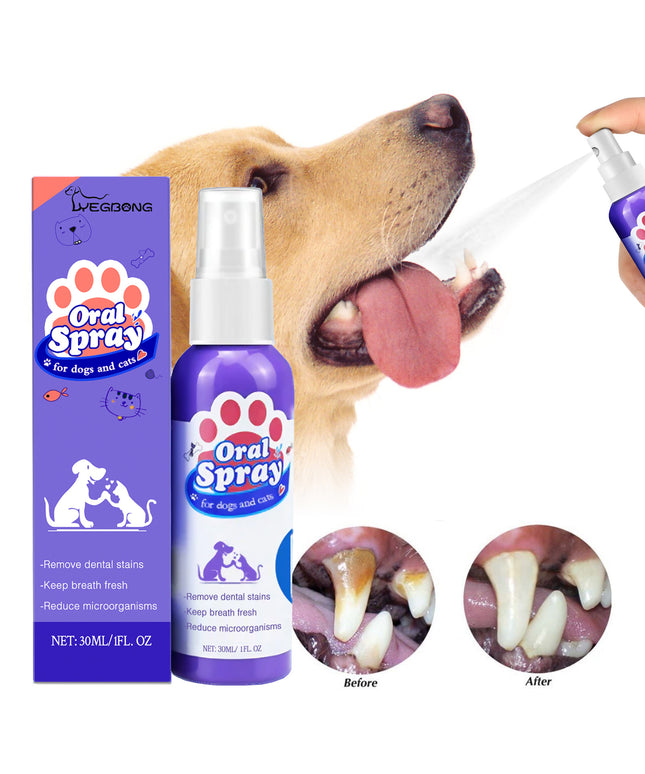Pet oral spray by Petpexi with natural galla, menthol, and propolis to clean teeth and freshen breath for dogs and cats

