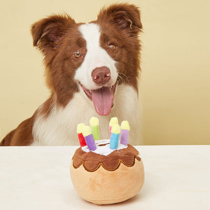 Pet Plush Toy Birthday Candle Cake – durable plush dog toy for fetch, chewing, squeaky play & interactive fun | www.petpexi.com