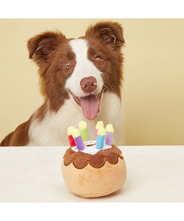 Pet Plush Toy Birthday Candle Cake – durable plush dog toy for fetch, chewing, squeaky play & interactive fun | www.petpexi.com