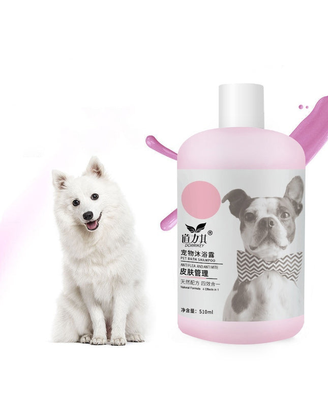 Bottle of 510ml Pet Shower Gel shampoo for cats and dogs by Petpexi, deodorizing and soothing for healthy skin and fur

