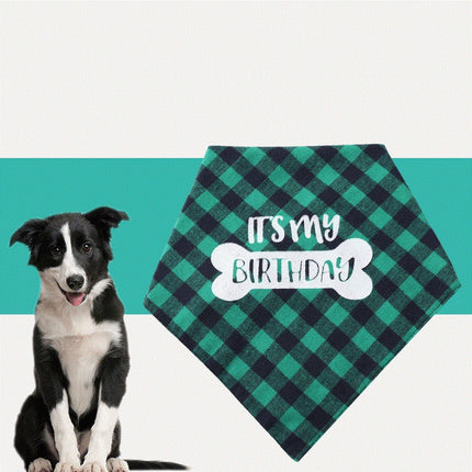 Plaid polyester cotton saliva triangle towel by Petpexi, soft and delicate fabric for comfortable saliva absorption and stylish pet accessory, size 45x45x68 cm

