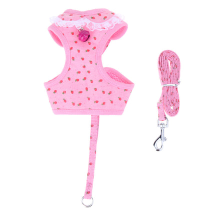 Pet Strawberry Chest Rope – Adjustable Dog Harness with Elegant Bow Tie for Safe Walks | Petpexi