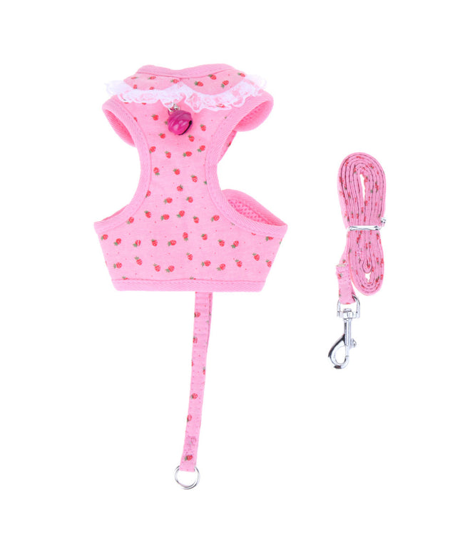 Pet Strawberry Chest Rope – Adjustable Dog Harness with Elegant Bow Tie for Safe Walks | Petpexi