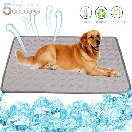Dog laying on portable ice silk cooling pad – reusable, breathable, and machine-washable summer mat from Petpexi

