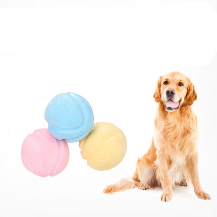 Durable TPR foam dog ball for chew, fetch, and interactive play in blue, yellow, and pink – www.petpexi.com