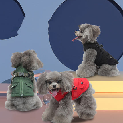 Warm winter cotton dog jacket with zipper in black, red, green, and blue – Petpexi

