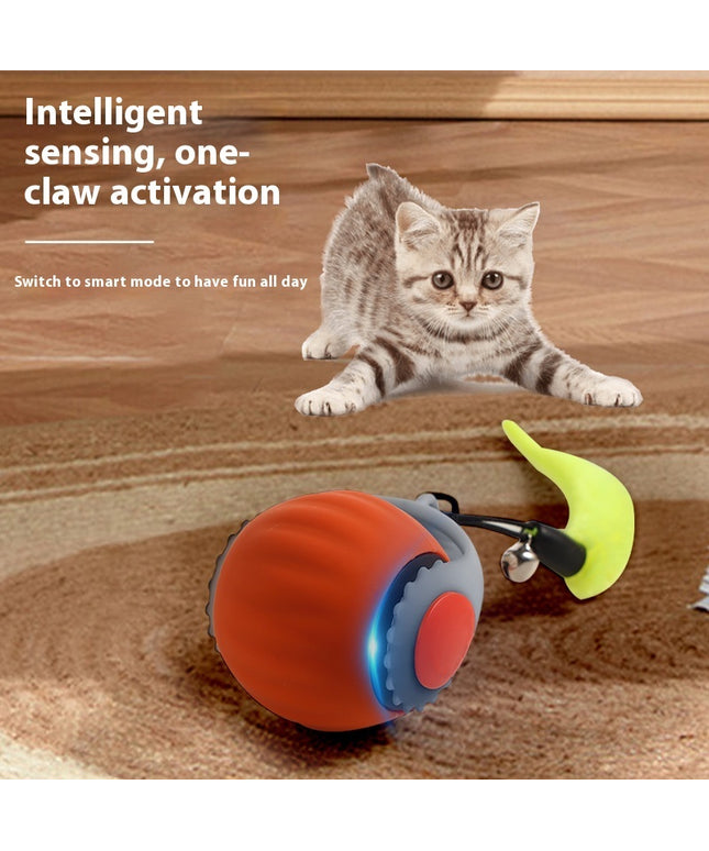 Pet With Gravity Sudden Ball in orange or blue – automatic interactive silicone cat toy with tail, fast free USA shipping from Petpexi

