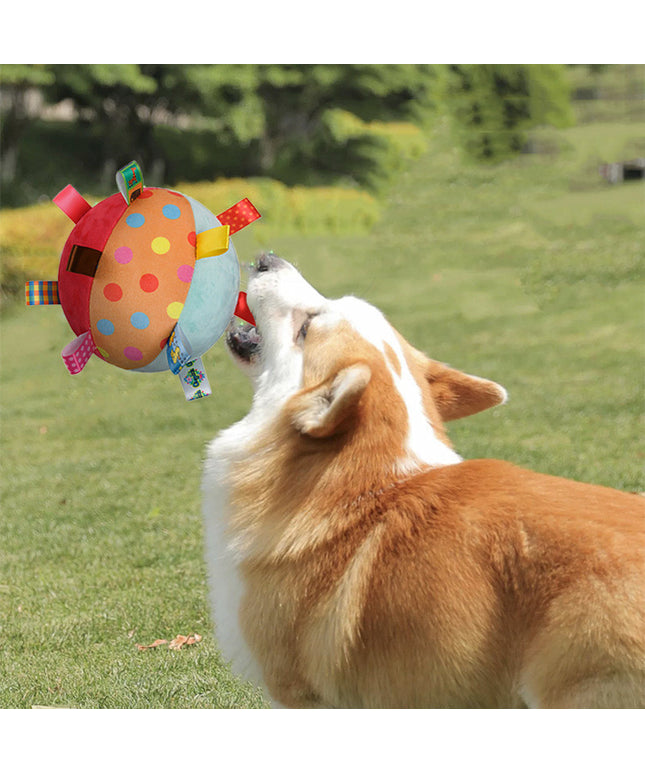 Pet Dog Vocal Plush Toy Ringing Bell Ball in Puppy design from www.petpexi.com, perfect for interactive dog play with free USA shipping.