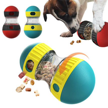 A vibrant lake blue PetPexi dumbbell-shaped dog food dispensing puzzle toy, designed as a slow feeder for mental stimulation.

