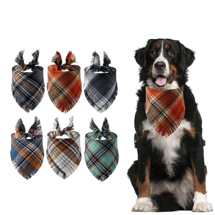 Plaid tassel triangle scarf for dogs by Petpexi in woven twill cloth, available in 10 colors, sizes S and M, fashionable and comfortable pet accessory

