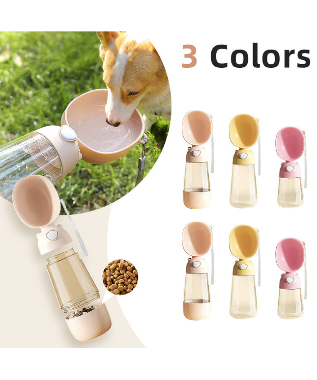 3086 Series portable dog water and food bottle in yellow, pink, and brown – safe travel container for pets available at www.petpexi.com

