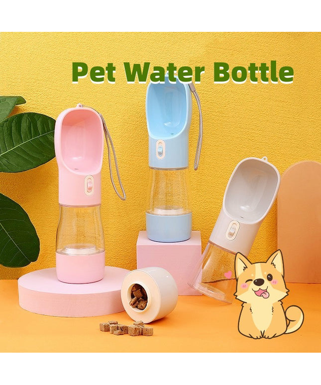 Portable Dog Water and Food Bottle – Leakproof Travel Feeder Bowl with 458ml Capacity – Blue, Pink, Green, Grey – Available at www.petpexi.com

