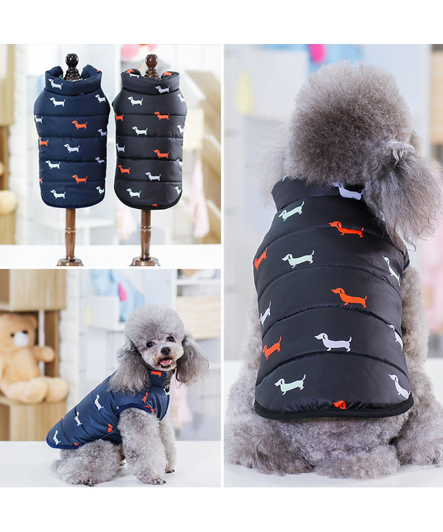 Black and dark blue premium cotton dog vest for sizes S-XXL, displayed on a happy dog, available at www.petpexi.com with fast, free USA shipping.
