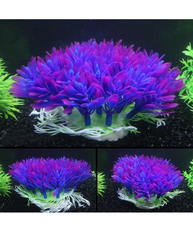 10cm purple round grass aquarium decoration – eco-friendly plastic with plaster base, available at www.petpexi.com with fast free USA shipping.