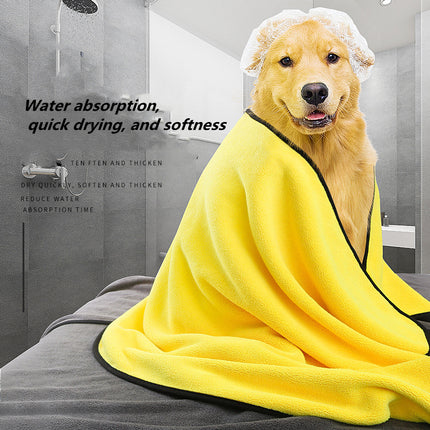 Quick-drying yellow microfiber dog towel by Petpexi, super absorbent and soft for fast drying and warmth after baths or outdoor activities for dogs and cats

