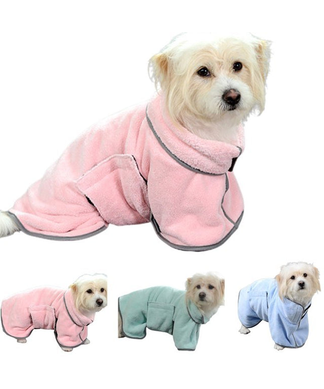 Quick-drying microfiber pet absorbent towel and bathrobe by Petpexi in blue, pink, green, and purple, designed for fast drying and cozy warmth for dogs and cats

