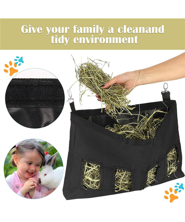 Rabbit Hay Feeder Bag made from durable Oxford cloth, perfect for guinea pigs, bunnies, and chinchillas.

