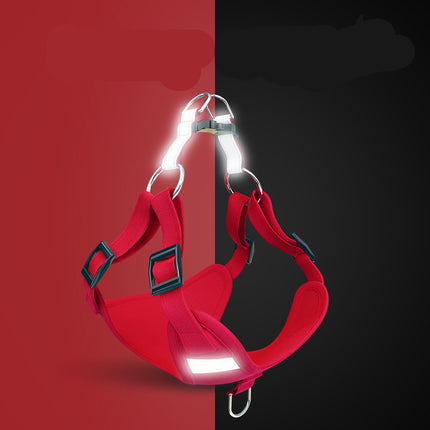 Reflective LED No-Pull Dog Harness in Red with Adjustable Suede Vest by Petpexi

