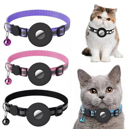 Reflective nylon pet collar with waterproof Airtag holder for cats and dogs – adjustable, durable, and stylish

