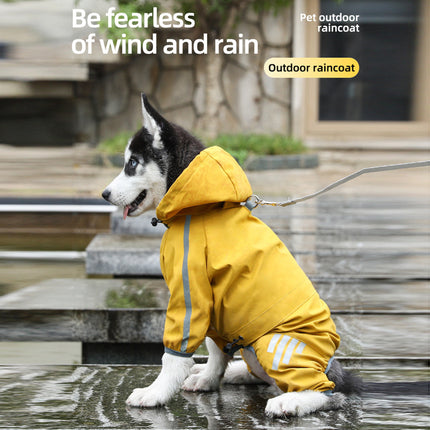 Reflective waterproof dog raincoat with hood, leash hole, and adjustable fit – ideal for rainy walks | Petpexi

