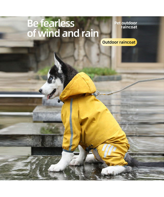 Reflective waterproof dog raincoat with hood, leash hole, and adjustable fit – ideal for rainy walks | Petpexi

