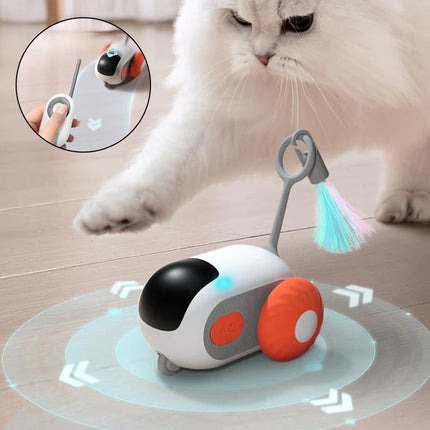 Blue and orange remote control interactive cat car toy with USB charging and smart obstacle avoidance from Petpexi with free fast shipping in the USA

