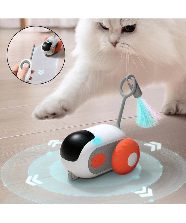 Blue and orange remote control interactive cat car toy with USB charging and smart obstacle avoidance from Petpexi with free fast shipping in the USA

