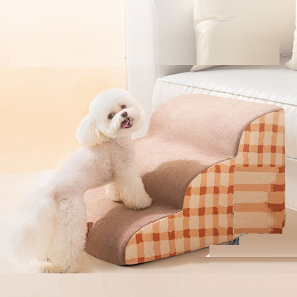 Removable sponge small dog pet stairs made of soft corduroy and snow velvet, perfect for safe access to beds and sofas, available at petpexi.com

