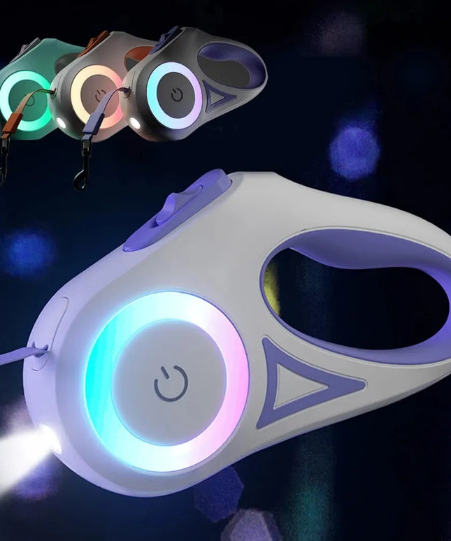 Retractable Dog Leash with LED Light – 3M and 5M, Durable and Tangle-Free with One-Hand Brake & Lock System


