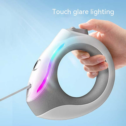 Ring With Light Dog Leash automatic retractable leash in Pearl White with luminous safety ring, 3 meters length

