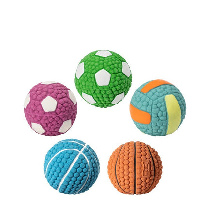 Durable latex dog bite sounding ball in multiple sizes and shapes for fetch, chew & interactive play – www.petpexi.com