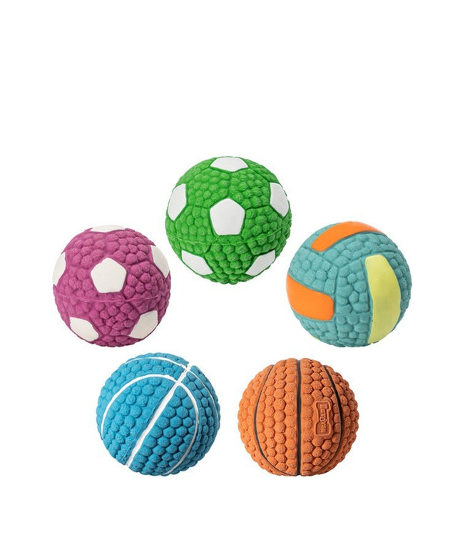 Durable latex dog bite sounding ball in multiple sizes and shapes for fetch, chew & interactive play – www.petpexi.com