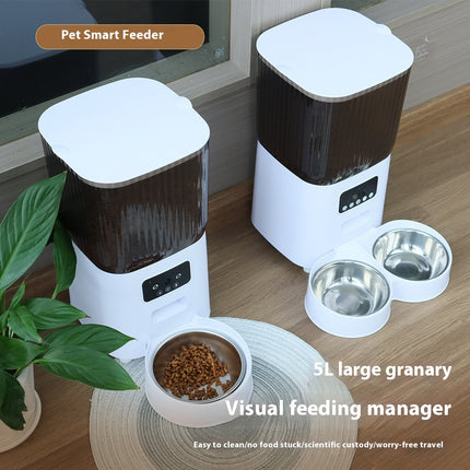 RWSQ-02 2L Automatic Pet Feeder from www.petpexi.com, made with ABS and stainless steel, ideal for cats and dogs with fast, free USA shipping