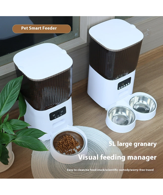 RWSQ-02 2L Automatic Pet Feeder from www.petpexi.com, made with ABS and stainless steel, ideal for cats and dogs with fast, free USA shipping