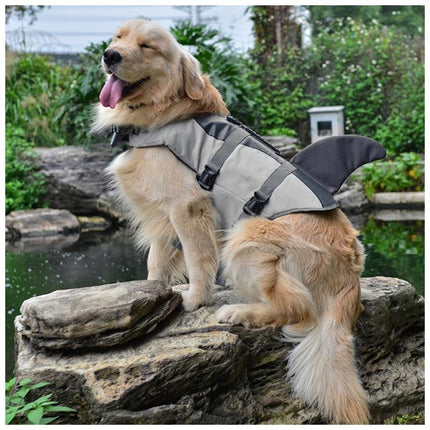 Shark and mermaid style dog life jackets in bright colors – lightweight pet swim safety vest available at www.petpexi.com with free USA shipping.

