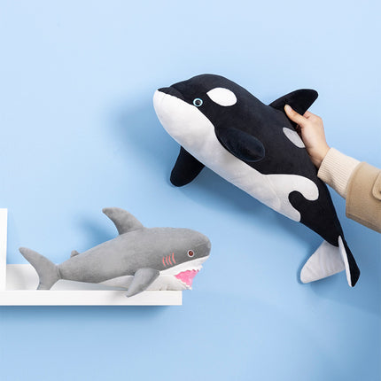 Simulation Killer Whale Shark Throw Pillow Plush Toy in Killer Whale and Great White Shark designs, soft and high-quality for teens | petpexi.com