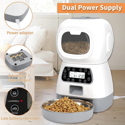 Smart APP pet feeder with stainless steel bowl, voice recording, and timer for cats and dogs

