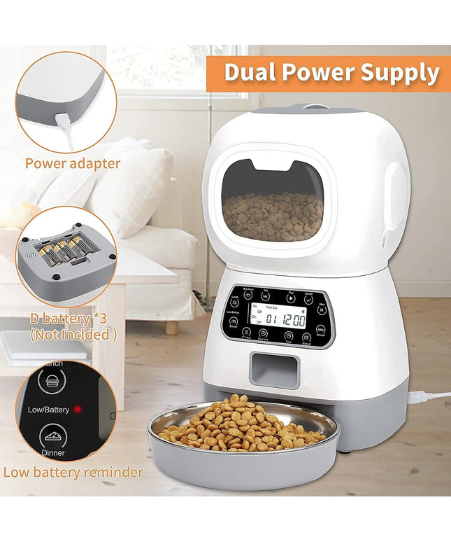 Smart APP pet feeder with stainless steel bowl, voice recording, and timer for cats and dogs


