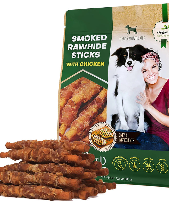 Smoked Rawhide Sticks Wrapped with Chicken – Healthy, Grain-Free Chews for Dogs | PetPexi
