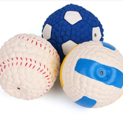 Bite-proof squeaky latex dog ball in tennis, football, rugby styles – interactive chew toy from www.petpexi.com with fast USA shipping

