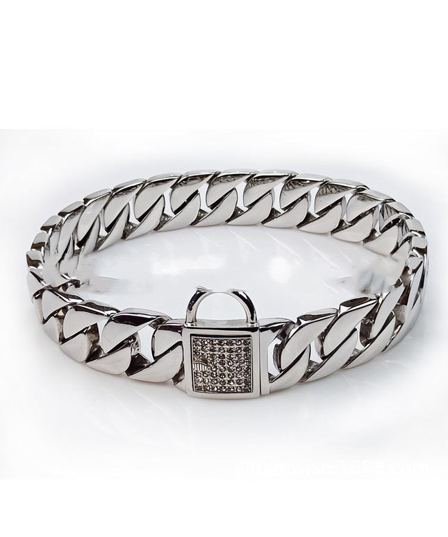 Stainless steel casting dog chain collar in steel color and gold, scalable sizes from 30cm to 75cm, durable and rust-resistant for pets

