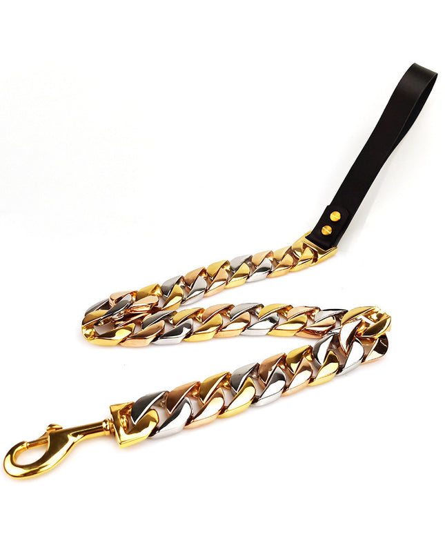 Stainless Steel Dog Leash in gold, rose gold, steel, heavy-duty and tangle-free for all dogs from petpexi.com