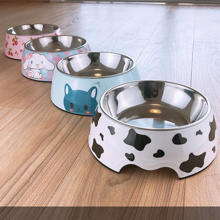 Stainless steel dog and cat food bowl with cute cartoon design – available at www.petpexi.com with fast free USA shipping

