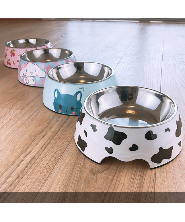 Stainless steel dog and cat food bowl with cute cartoon design – available at www.petpexi.com with fast free USA shipping

