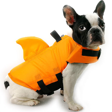 Summer shark design dog life vest in blue and orange – durable cloth pet safety jacket sizes XS to XXL | Petpexi


