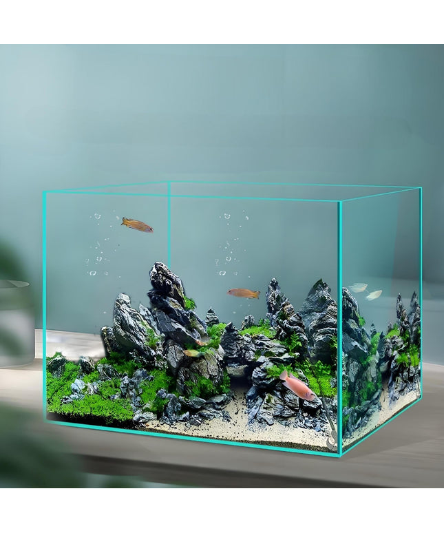 Medium super white glass household desk fish tank with crystal-clear view for home or office décor


