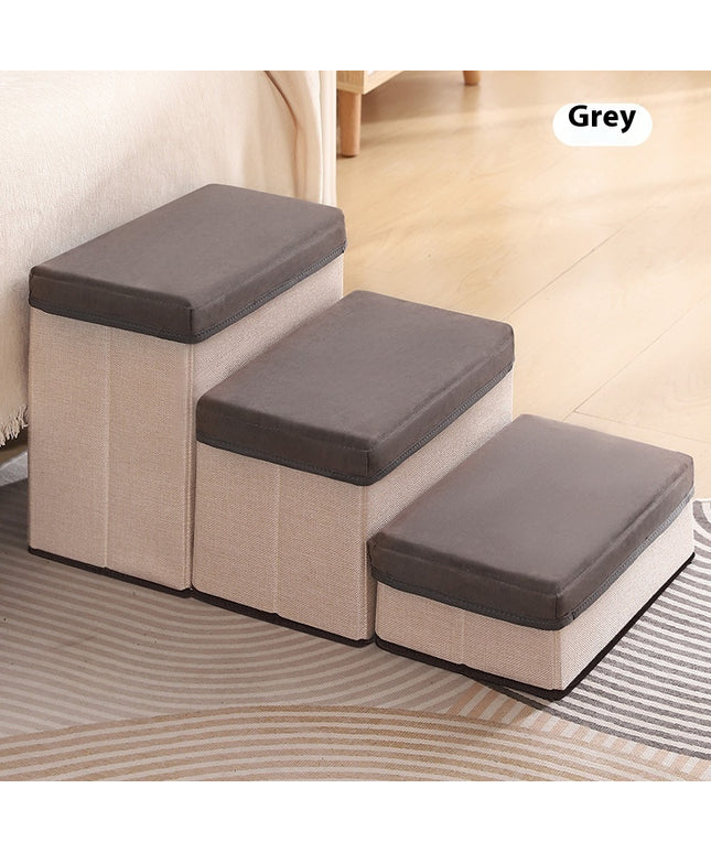 Foldable third-level thickened non-slip pet stairs in brown and gray cloth for safe dog climbing, offered by www.petpexi.com with fast free USA shipping


