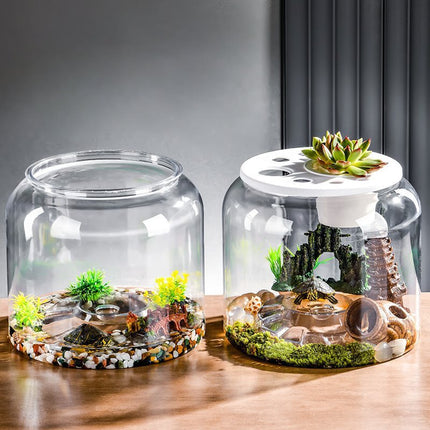 Large transparent plastic ecological desktop fish tank with lid for turtles and small aquatic pets

